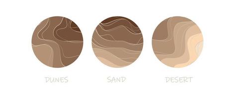 Abstract logo template sand, dunes, beach, desert. Pattern of wavy lines in beige color. Vector collection.