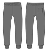 pantalones de chándal moda técnica boceto plano ilustración vectorial plantilla de color gris vistas frontales y traseras vector