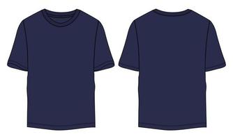 Short sleeve T shirt technical fashion flat sketch vector illustration navy color template front and back views