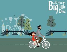 padre andando en bicicleta con su hija montando en una carretera vector