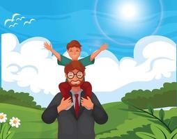 Illustration of father carrying his son on shoulders vector