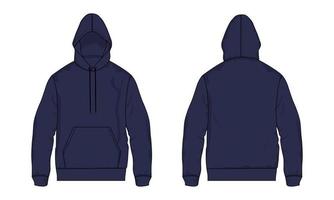 Long sleeve hoodie Vector illustration Navy color Template front and back views.