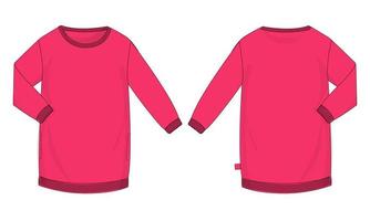 Long sleeve Crew neck T shirt Dress design vector illustration Pink Color template for ladies