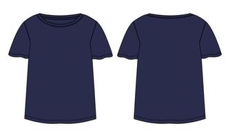 T shirt tops technical fashion flat sketch vector Navy color template for ladies and baby girls