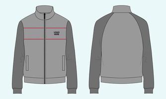 chaqueta de color gris de dos tonos sudadera moda técnica boceto plano ilustración vectorial plantilla