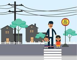 children cross the road with father vector