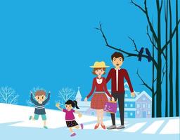 Parents taking children for a walk icon vector