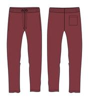 Sweatpants technical fashion flat sketch vector illustration Red Color template front back views