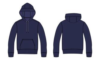 Long sleeve hoodie Vector illustration Navy color Template front and back views.