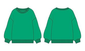 Sweatshirt technical fashion flat sketch vector illustration green Color template for women's