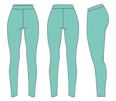 Leggings Technical fashion flat sketch vector illustration green color template for ladies