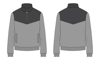 Long sleeve sweatshirt with cut and sew technical fashion flat sketch vector illustration template