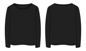 camiseta de manga larga tops moda técnica boceto plano ilustración vectorial plantilla de color negro para damas y niñas vector