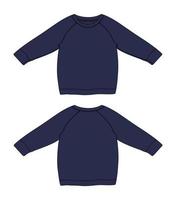 Raglan Long sleeve sweatshirt technical fashion flat sketch vector illustration navy color template for women's