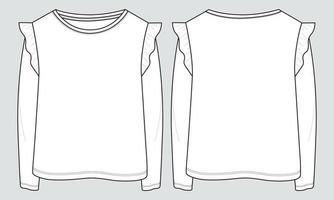 camiseta de manga larga tops plantilla de ilustración de vector de boceto plano de moda técnica para niñas