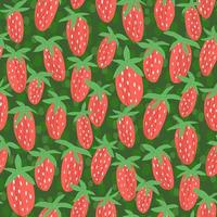 Hand-drawn seamless pattern with strawberries. Juicy berries on a deep green background with texture.  Fabric print textured design. Creative stylish illustration for paper and gift wrap. vector