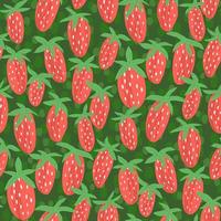 patrón transparente dibujado a mano con fresas. bayas jugosas sobre un fondo verde profundo con textura. diseño texturizado con estampado de tela. ilustración creativa y elegante para papel y papel de regalo. vector