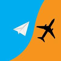 paper plane over two tone colors with plane shadow vector