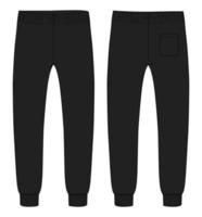 pantalones de chándal moda técnica boceto plano ilustración vectorial plantilla de color negro vistas frontales y traseras vector