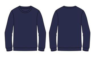 Long sleeve Sweatshirt overall fashion Flat Sketches technical drawing vector navy Color template For men's.