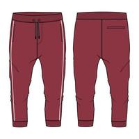 pantalones de chándal moda técnica boceto plano ilustración vectorial plantilla de color rojo vistas frontales y traseras vector