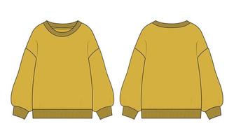 sudadera técnica moda boceto plano ilustración vectorial plantilla de color amarillo para mujer