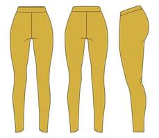 Leggings Technical fashion flat sketch vector illustration yellow color template for ladies