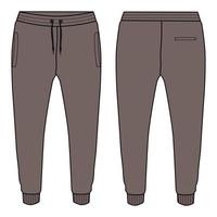 jogger pantalones de chándal moda técnica boceto plano ilustración vectorial plantilla de color caqui vector