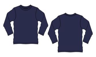 camiseta de manga larga moda técnica boceto plano ilustración vectorial plantilla de color azul marino