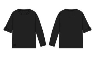 Long sleeve t shirt technical fashion flat sketch vector illustration Black Color template