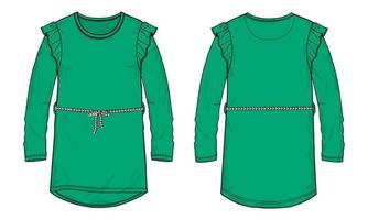 diseño de vestido de niñas bebés moda dibujo plano ilustración vectorial plantilla de color verde vector