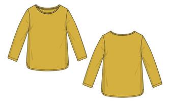 Camiseta de manga larga tops vector de dibujo plano de moda técnica  plantilla de color amarillo para damas