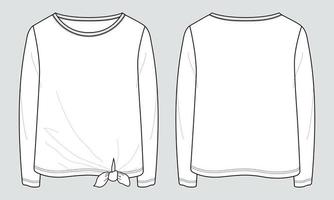 Long Sleeve T shirt Tops Technical fashion flat sketch vector illustration template for ladies
