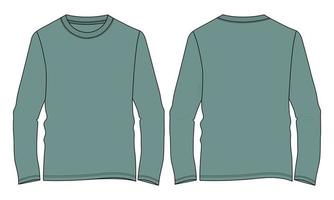 camiseta de manga larga moda técnica boceto plano ilustración vectorial plantilla de color verde