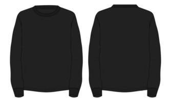 Long Sleeve T shirt Technical Fashion flat sketch Vector illustration black color template for Men's and boys