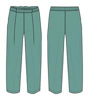 pantalón de pijama de ajuste regular moda técnica boceto plano ilustración vectorial plantilla de color verde para damas vector