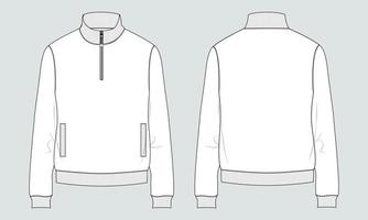 plantilla de ilustración de vector de boceto plano de moda técnica de chaqueta de sudadera de manga larga