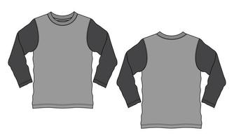 plantilla de ilustración de vector de boceto plano de moda técnica de camiseta de manga larga de color gris de dos tonos