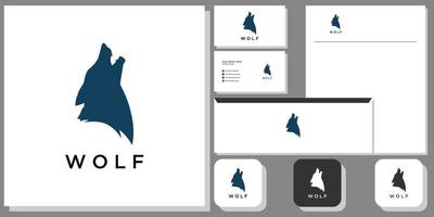 wolf wildlife predator canine forest mountain with brand identity template vector