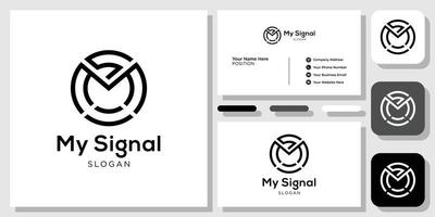 My Signal circle initials wave internet creative with business card template