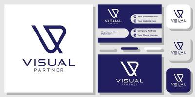 Visual Partner combination initials capital bold simple with business card template vector