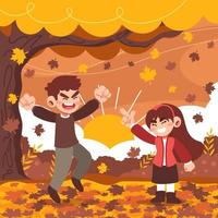 Brothers and Sisters Playing in Autumn vector