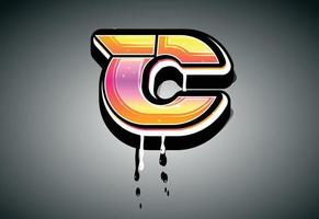 3D C Letter graffiti with drip effect vector