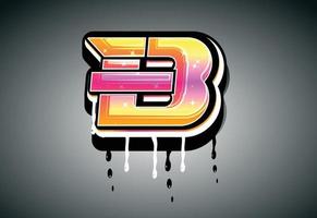 3D B Letter graffiti with drip effect vector