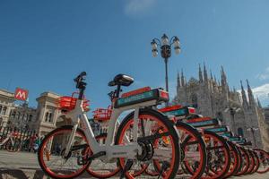 Milan Italy 2021Bicycles to be shared in the main square of Milan photo