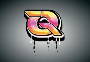3D Q Letter graffiti with drip effect vector
