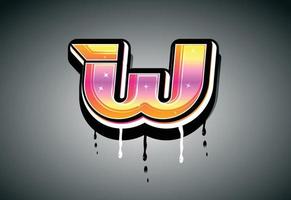 3D W Letter graffiti with drip effect vector