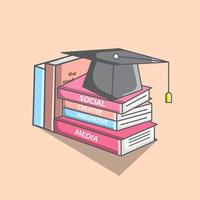 The book set with the graduation hat illustration vector