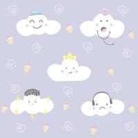 cute cloud face emotions set vector