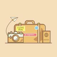 suitcase, camera and passport to traveling illustration vector design